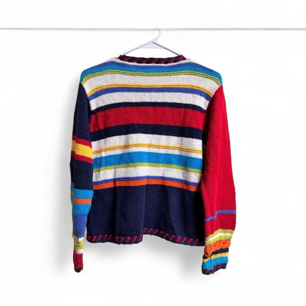 Susan Bristol Vintage Hand Knit Patchwork Cardigan Sweater Colorful Striped S - Picture 2 of 4